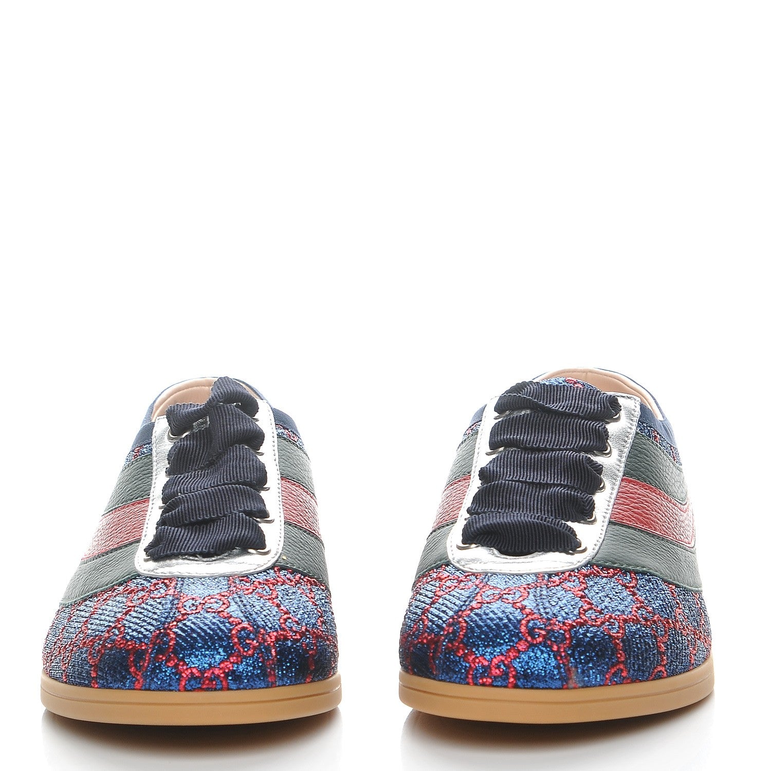 Gucci Lurex Calfskin Web GG Monogram Womens Falacer Sneakers 37 Iridescent Blue Iridescent Red Silver 2 of 11