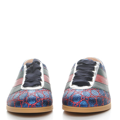 Gucci Lurex Calfskin Web GG Monogram Womens Falacer Sneakers 37 Iridescent Blue Iridescent Red Silver 2 of 11