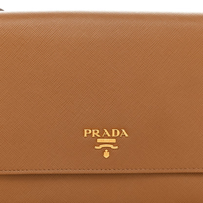 Prada Saffiano Metal Flap Wallet With Strap Caramel 7 of 9