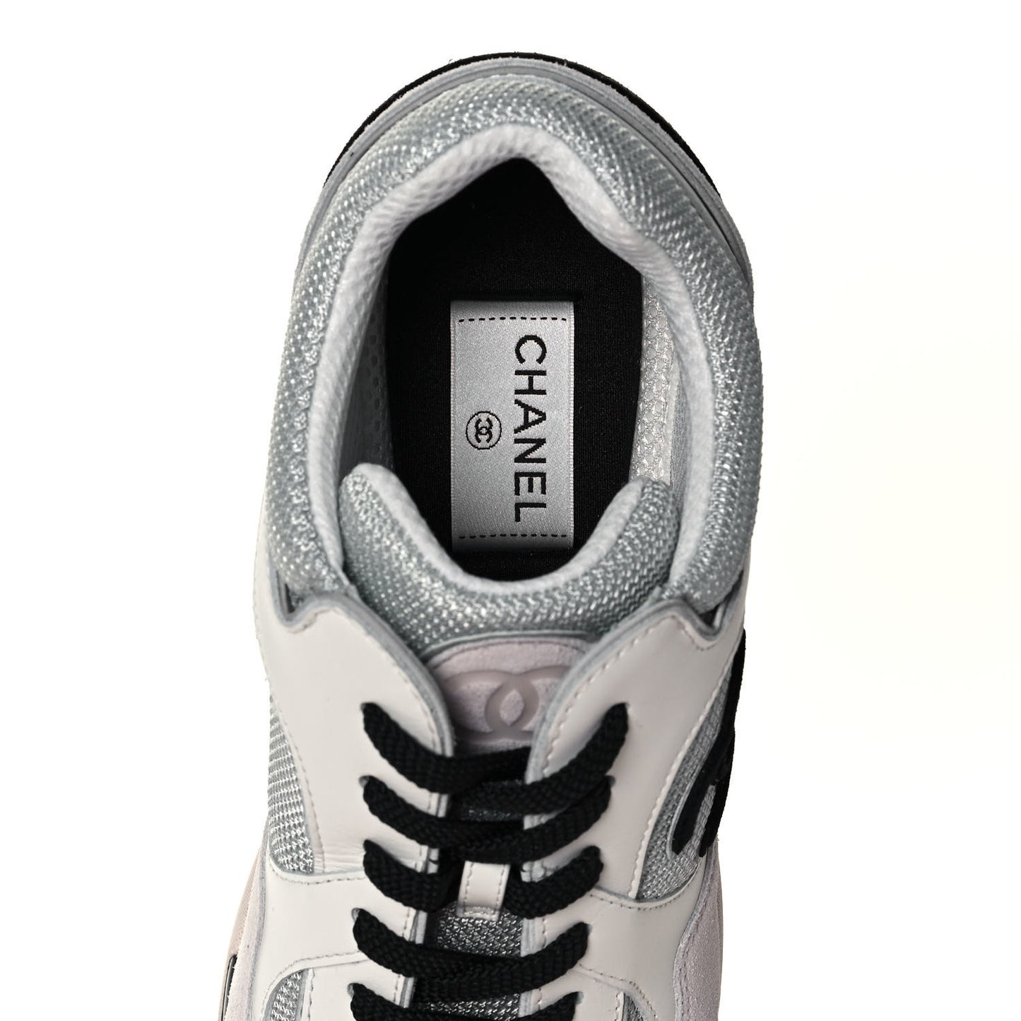 Mesh Suede Calfskin Womens CC Sneakers 41 White Silver Light Grey Pink