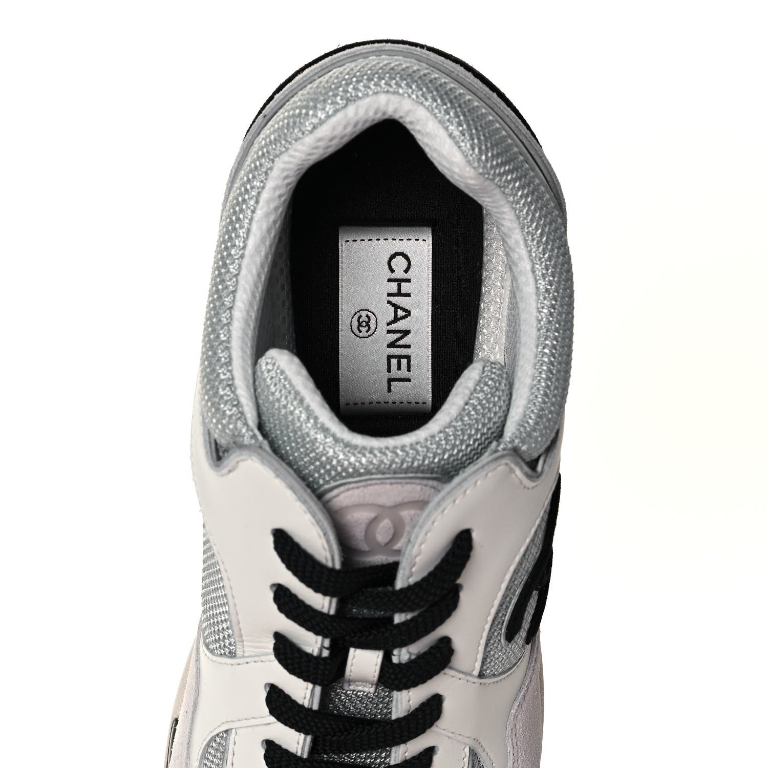Chanel Mesh Suede Calfskin Womens CC Sneakers 41 White Silver Light Grey Pink 7 of 9