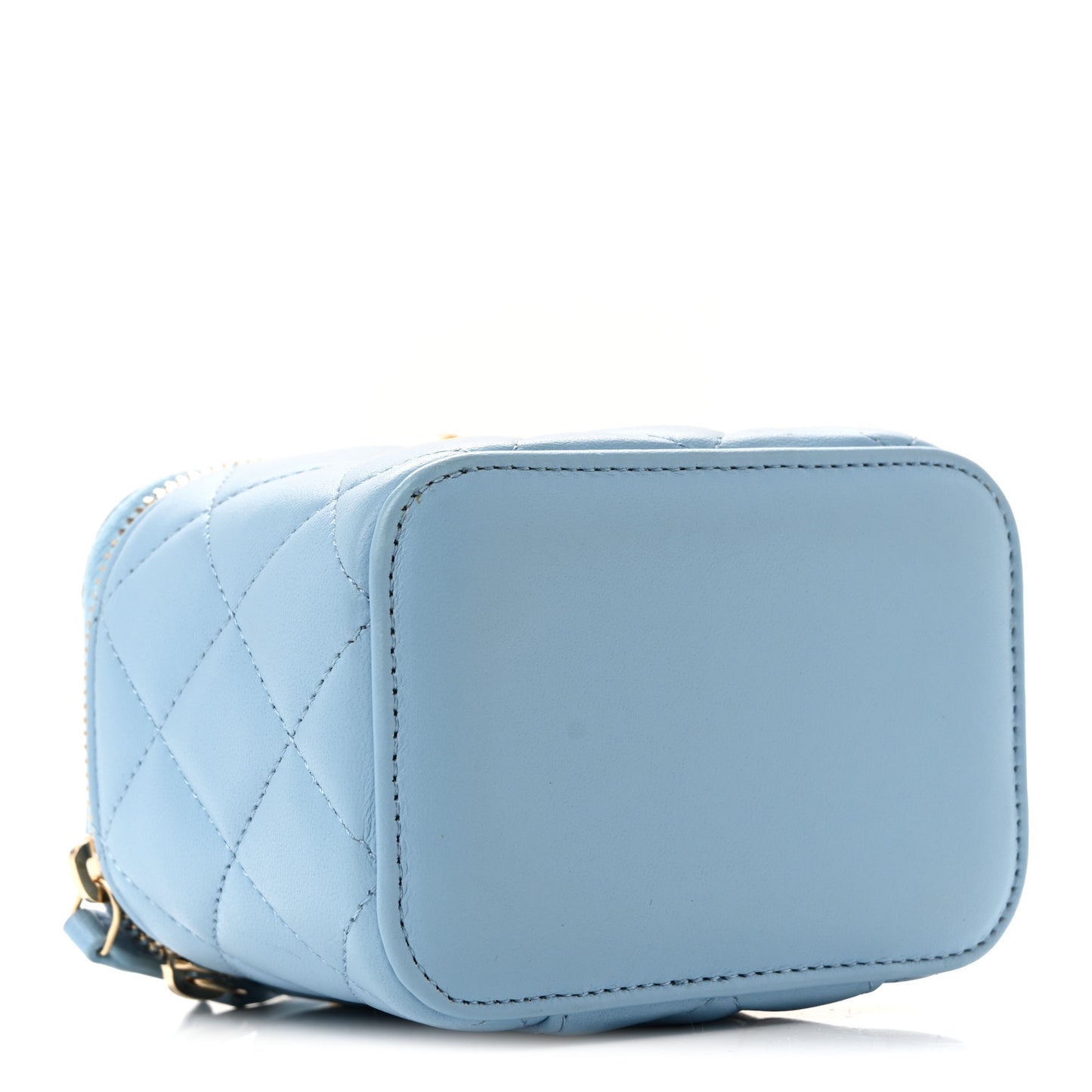 Lambskin Quilted Pearl Crush Mini Vanity Case With Chain Light Blue