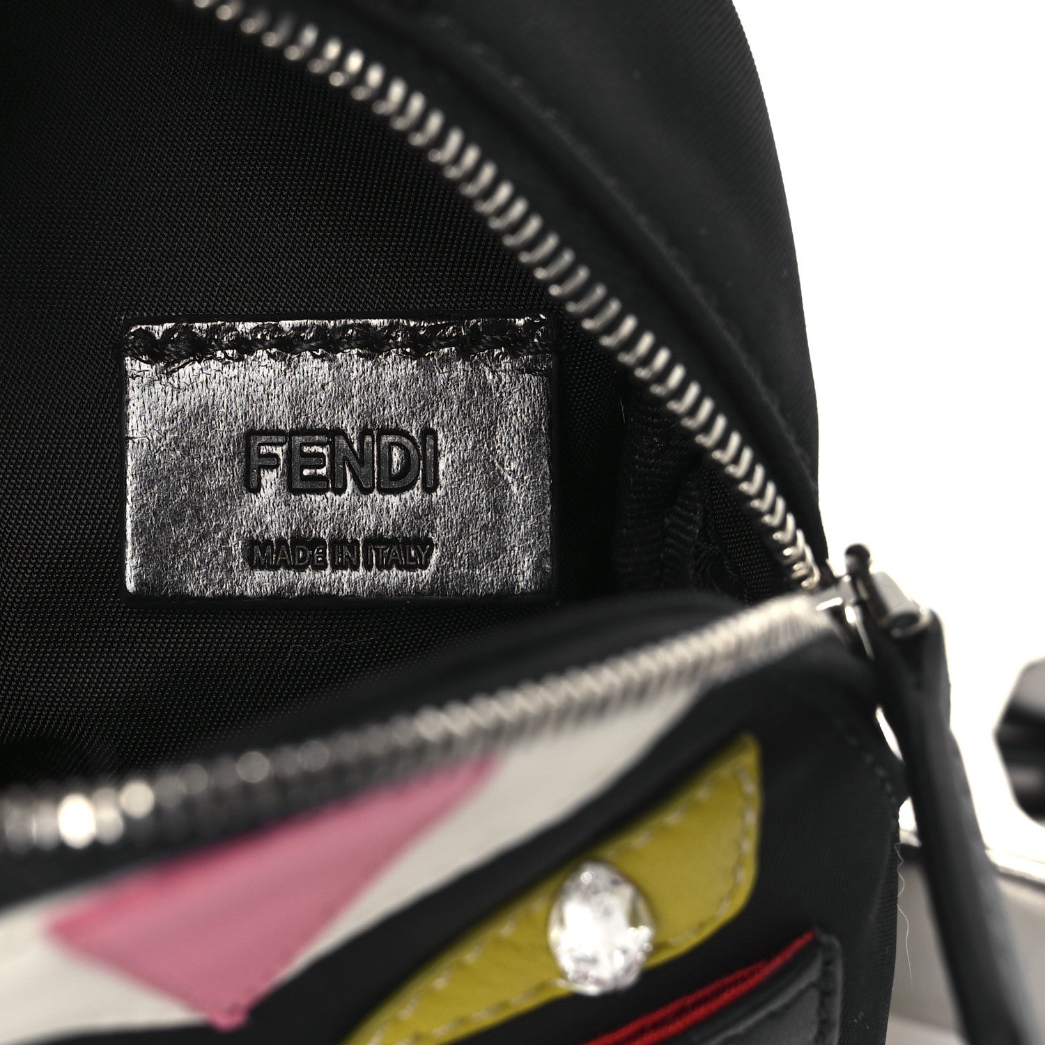 Fendi Nylon Shiny Nappa Nutria Fox Fur Monster Eyes Mini Backpack Charm Black Multicolor 5 of 8