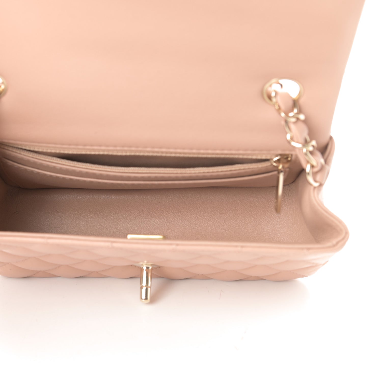 Lambskin Quilted Mini Rectangular Flap Beige