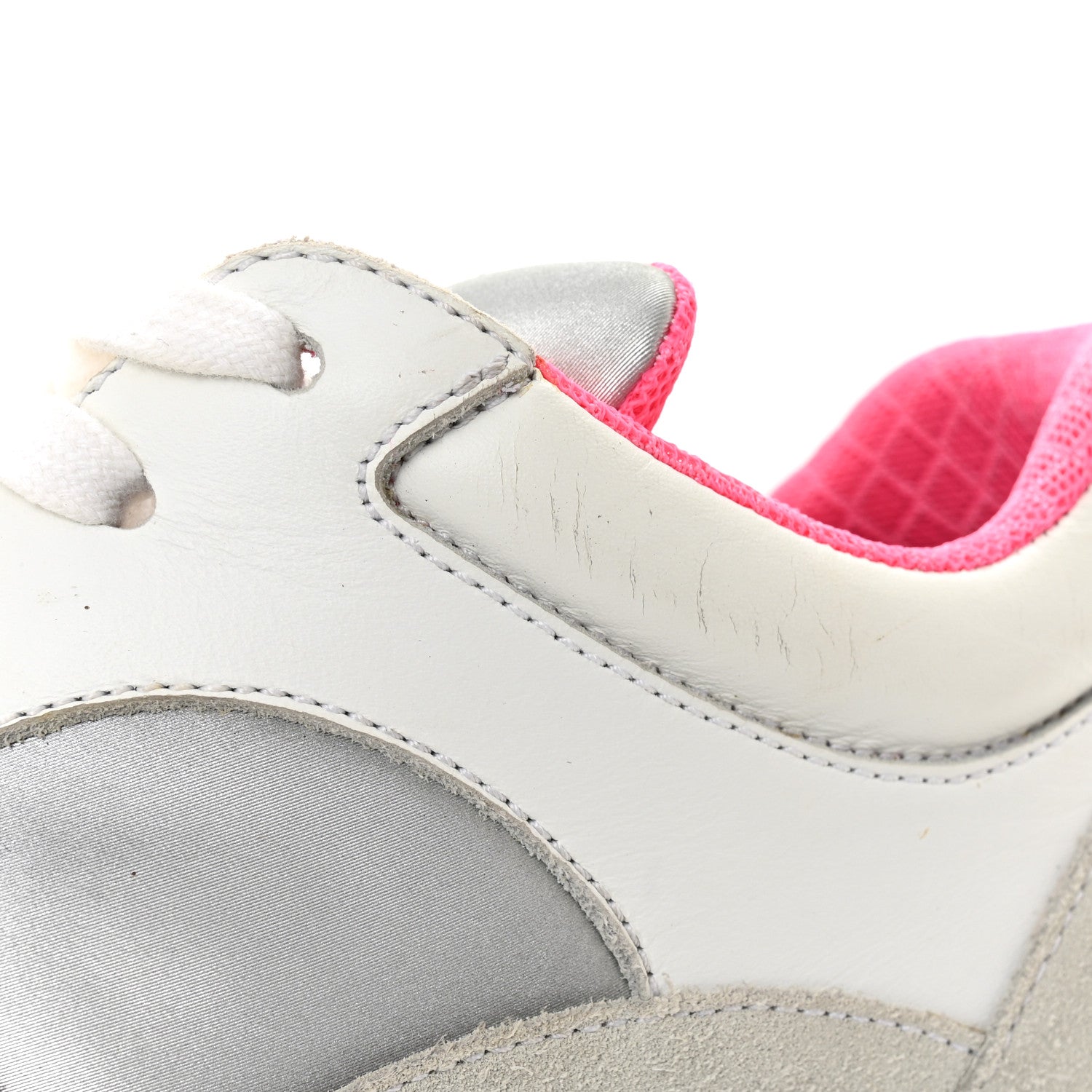 Chanel Calfskin Fabric Sneakers 36 White Silver Fluo Pink 12 of 14