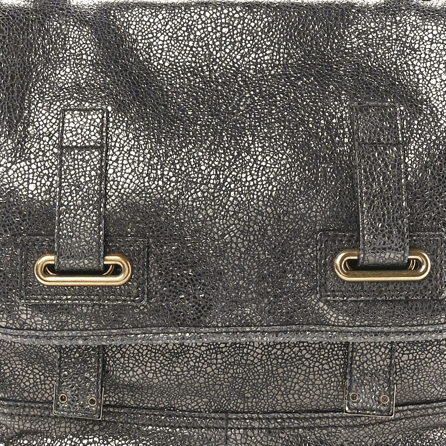 Metallic Calfskin Besace Shoulder Bag Volcano Silver