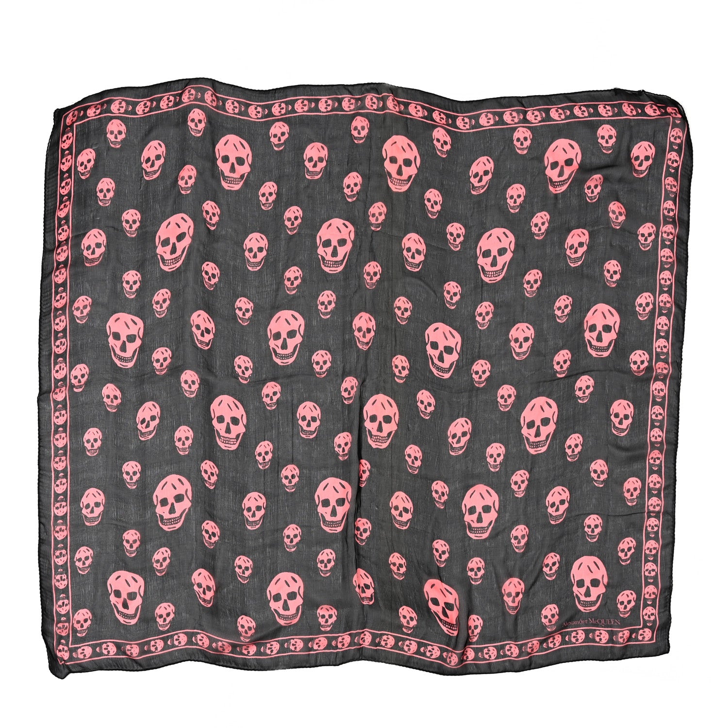 Alexander McQueen Silk Skull Scarf Black Pink 1 of 4