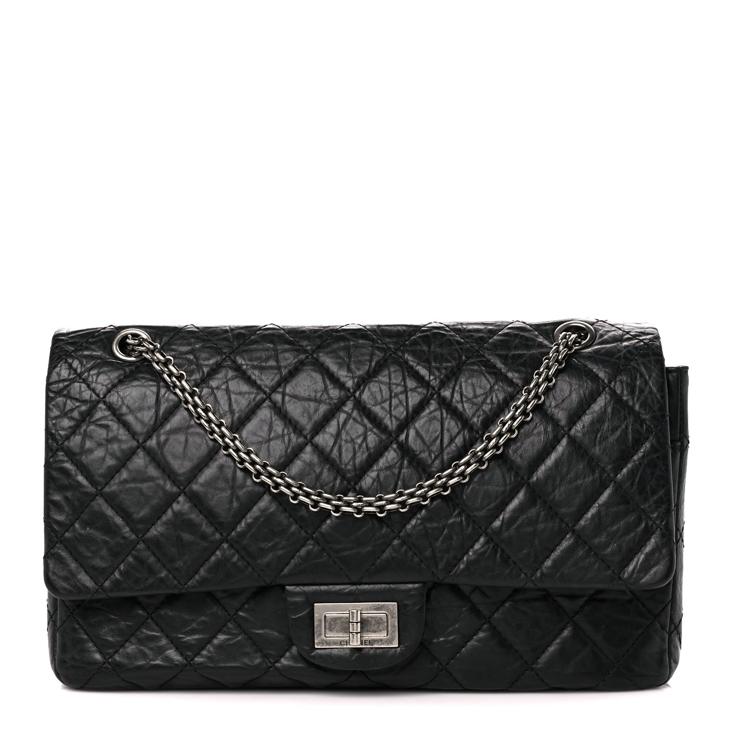 Aged Calfskin Quilted 2.55 Reissue 227 Flap Black