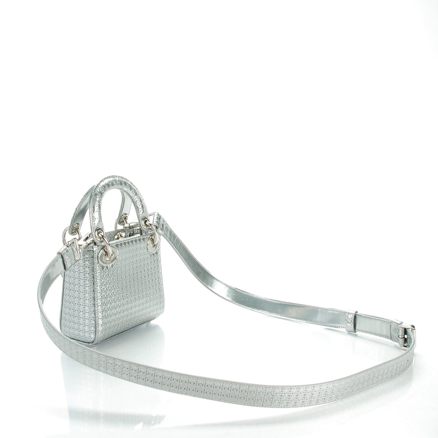 Metallic Patent Micro-Cannage Micro Lady Dior Silver