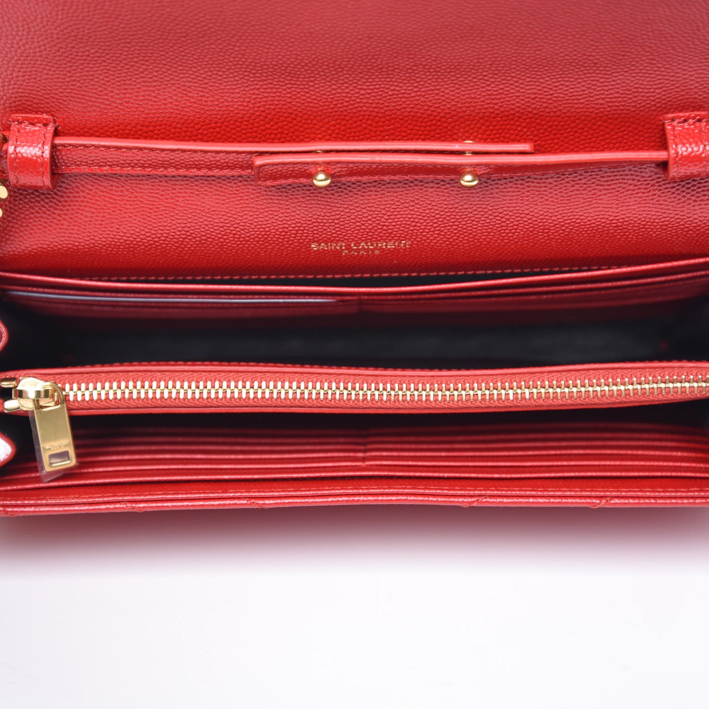 Grain De Poudre Matelasse Chevron Monogram Chain Wallet Bandana Red