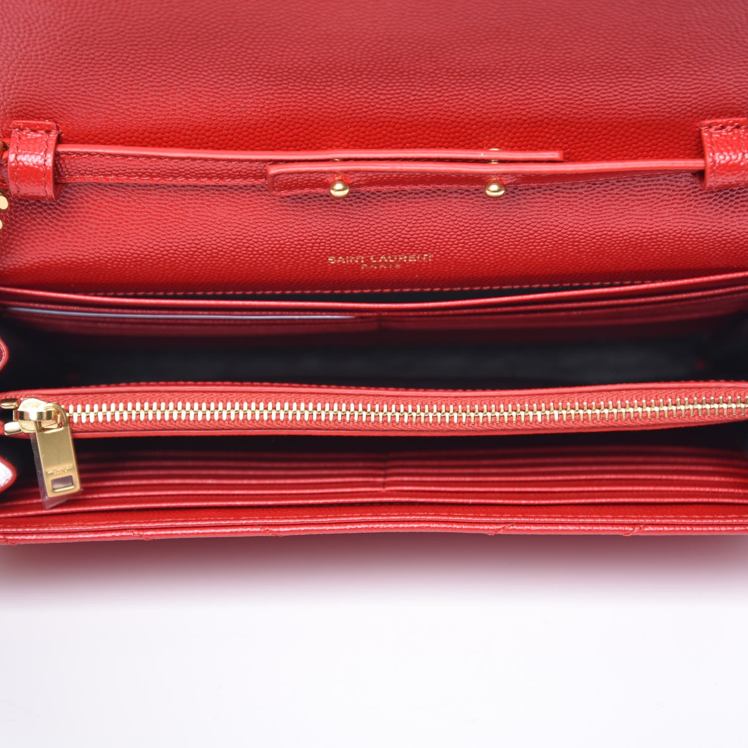 Saint Laurent Grain De Poudre Matelasse Chevron Monogram Chain Wallet Bandana Red 5 of 6