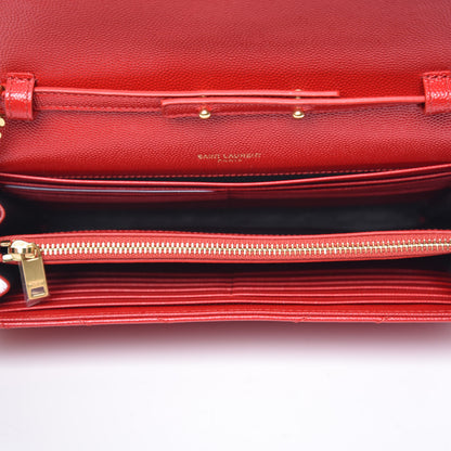 Saint Laurent Grain De Poudre Matelasse Chevron Monogram Chain Wallet Bandana Red 5 of 6