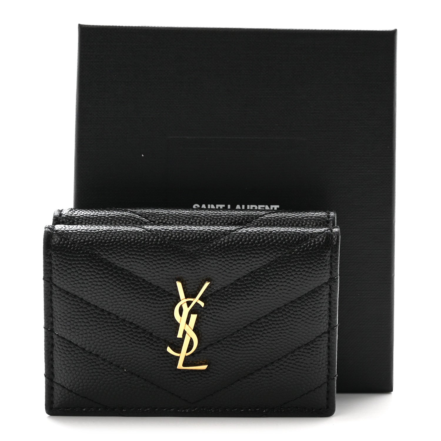Saint Laurent Grain De Poudre Matelasse Chevron Monogram Origami Tiny Wallet Black 7 of 7