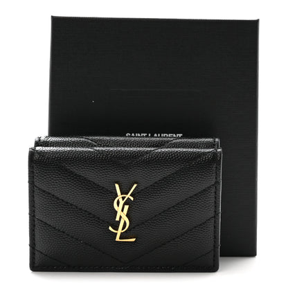 Saint Laurent Grain De Poudre Matelasse Chevron Monogram Origami Tiny Wallet Black 7 of 7