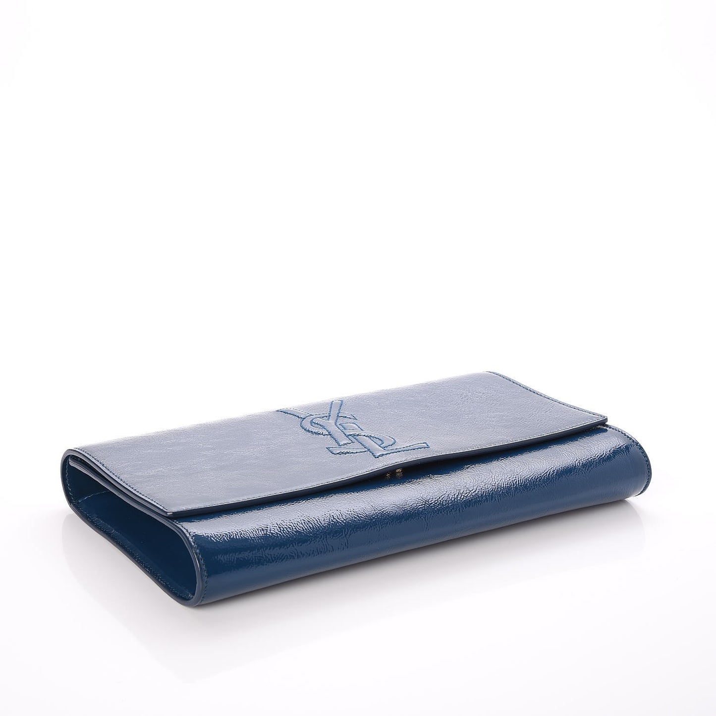 Textured Patent Large Belle de Jour Clutch Blue