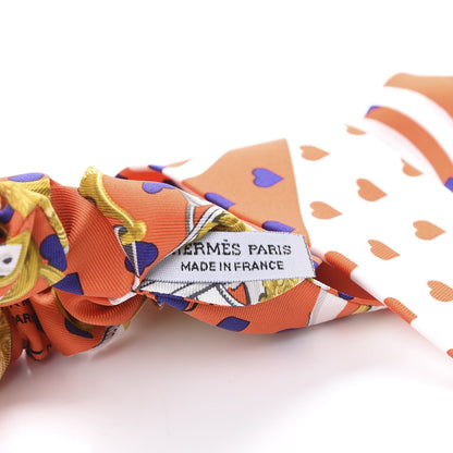 Hermes Silk Brides de Gala Love Twilly Scrunchie Orange White 4 of 6