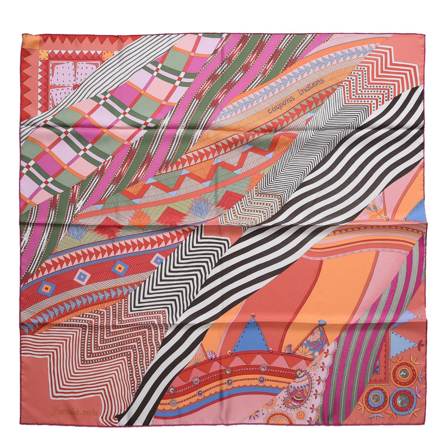 Silk Coupons Indiens Scarf 90 Rose Corail Vert