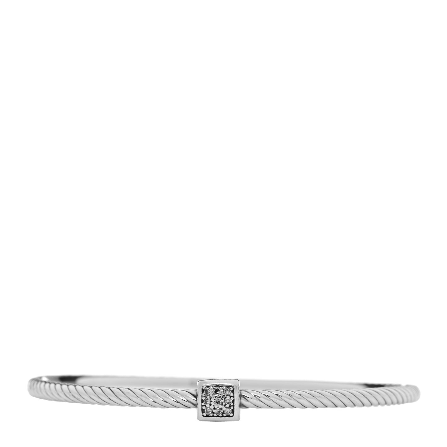 Sterling Silver Diamond 3mm Square Station Cable Bangle Bracelet