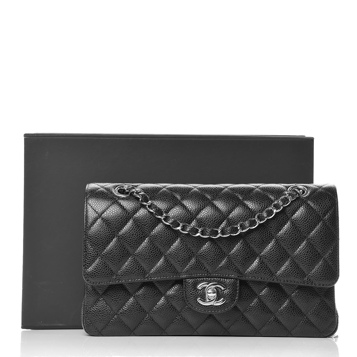 Caviar Quilted Medium Double Flap Black