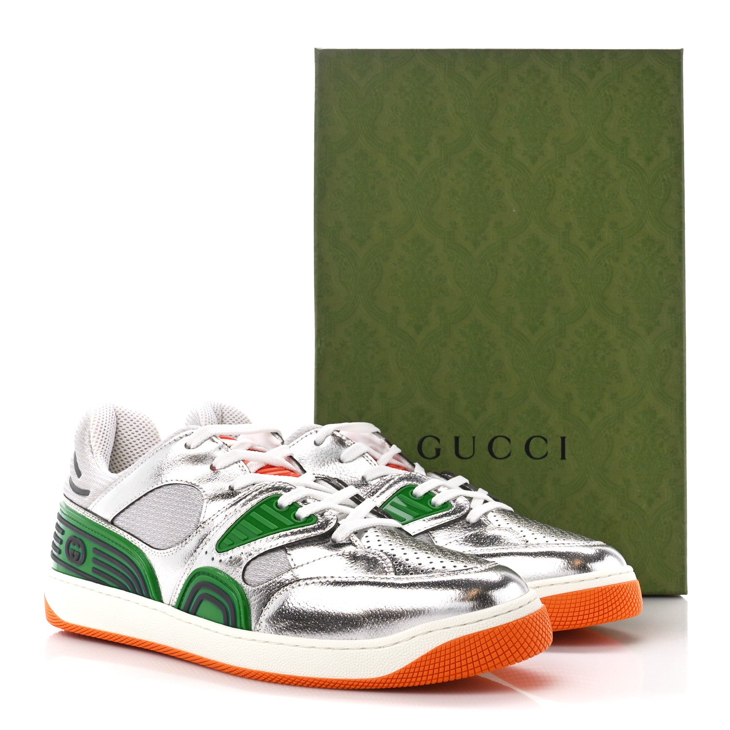 Gucci Laminated Textured Dollar Calfskin Mens Good Game Basketball Low Top Sneakers 11 Silver 10 of 10