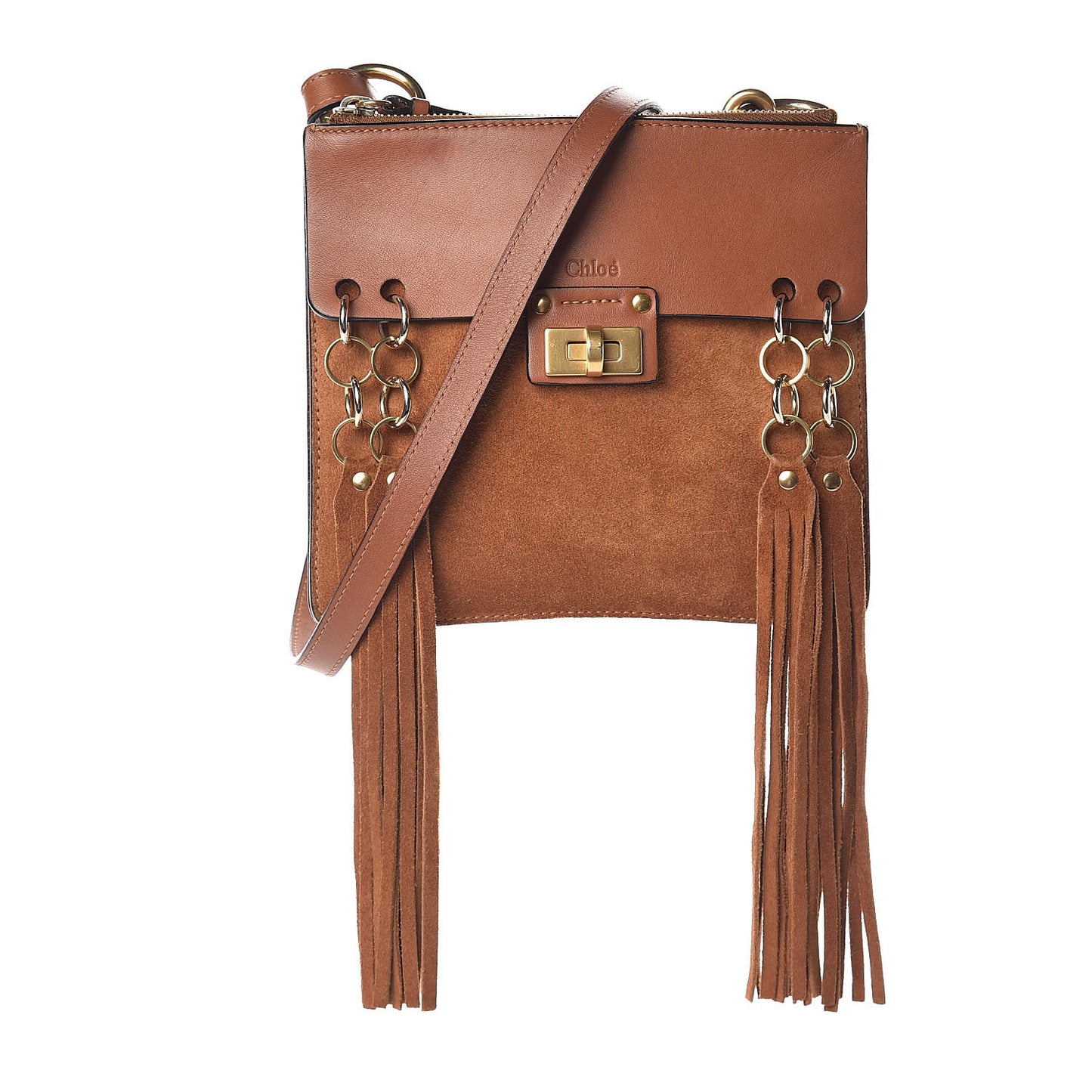Calfskin Suede Small Jane Fringe Bag Caramel