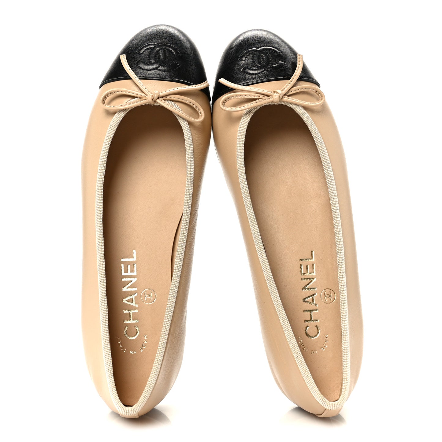 Lambskin Cap Toe CC Ballerina Flats 37 Beige Black