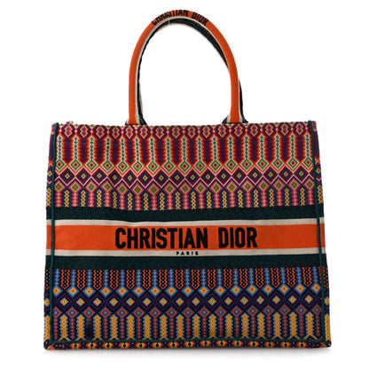 Christian Dior Canvas Embroidered Large Mexican Crafts Book Tote Orange Multicolor 1 of 12
