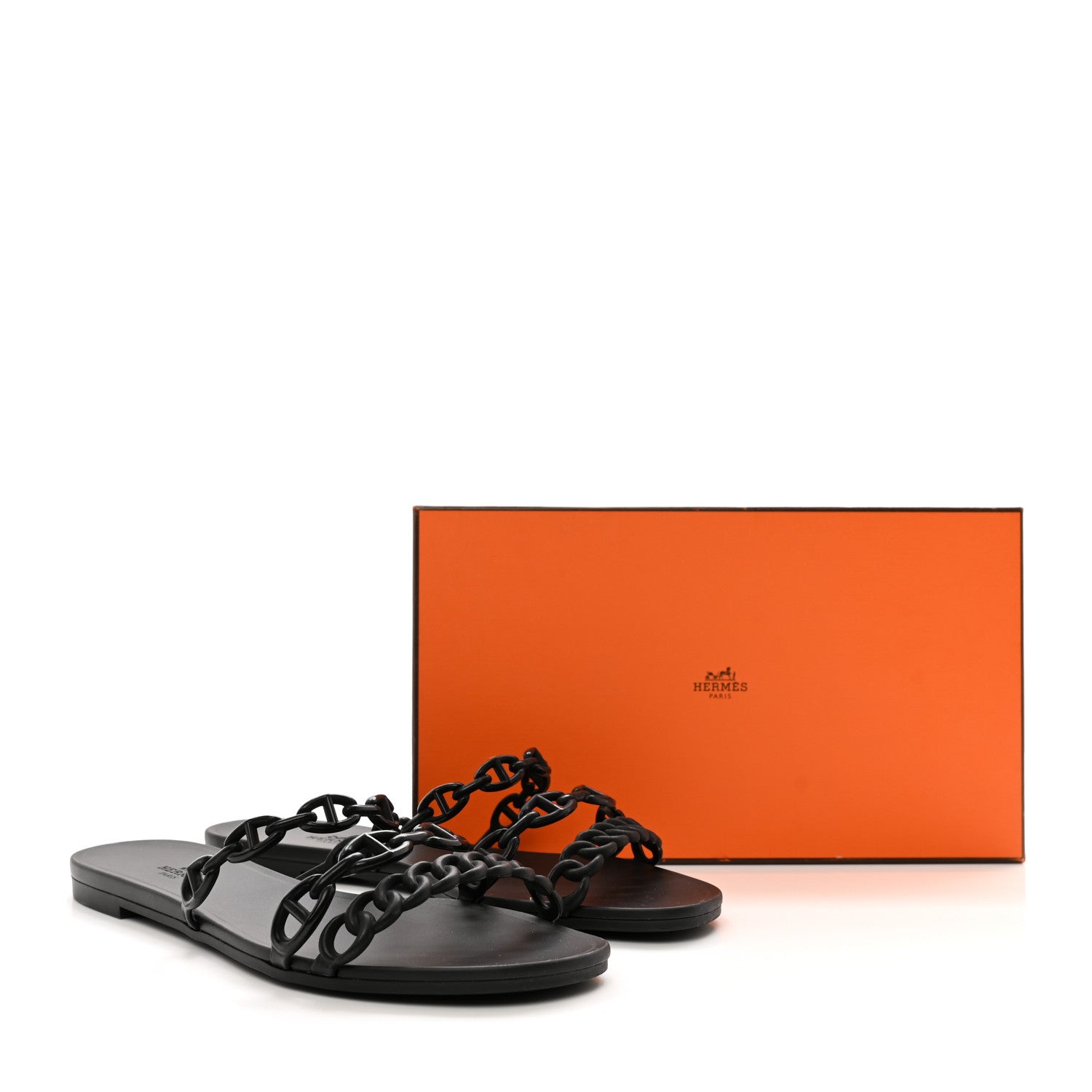 Hermes Rubber Chaine d'Ancre Rivage Sandals 39 Black 2 of 12
