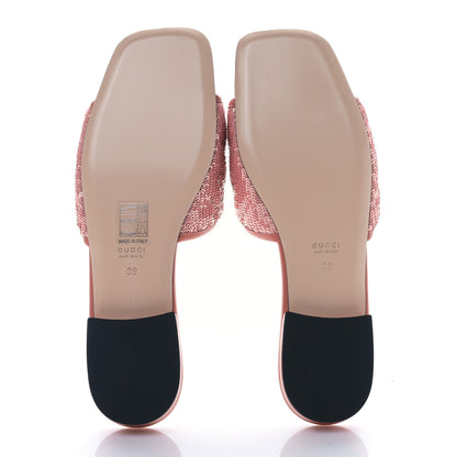 Gucci Sequin Satin Calfskin Matelasse GG Marmont Flat Slide Sandals 39 Antique Rose Rosa Pale Pink 5 of 8