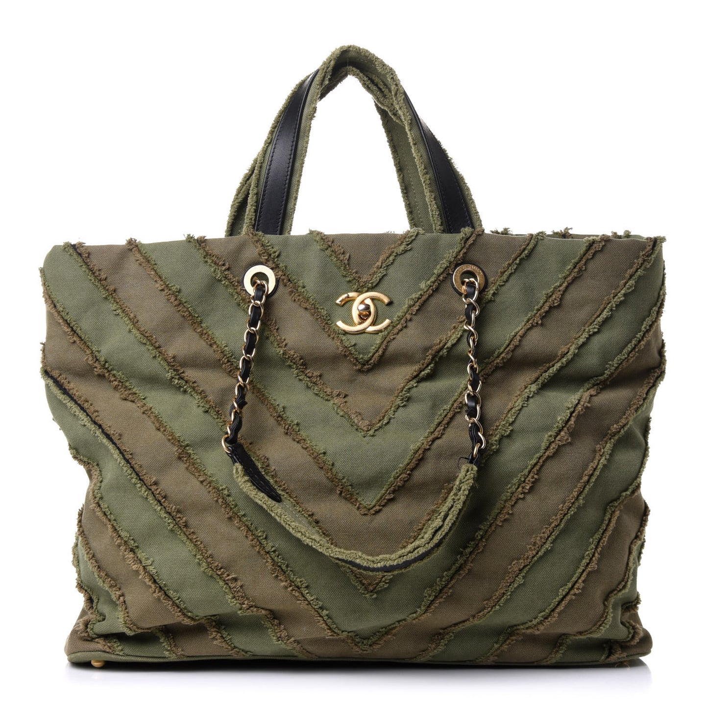 Canvas Chevron Cuba Patchwork Shopper Tote Khaki