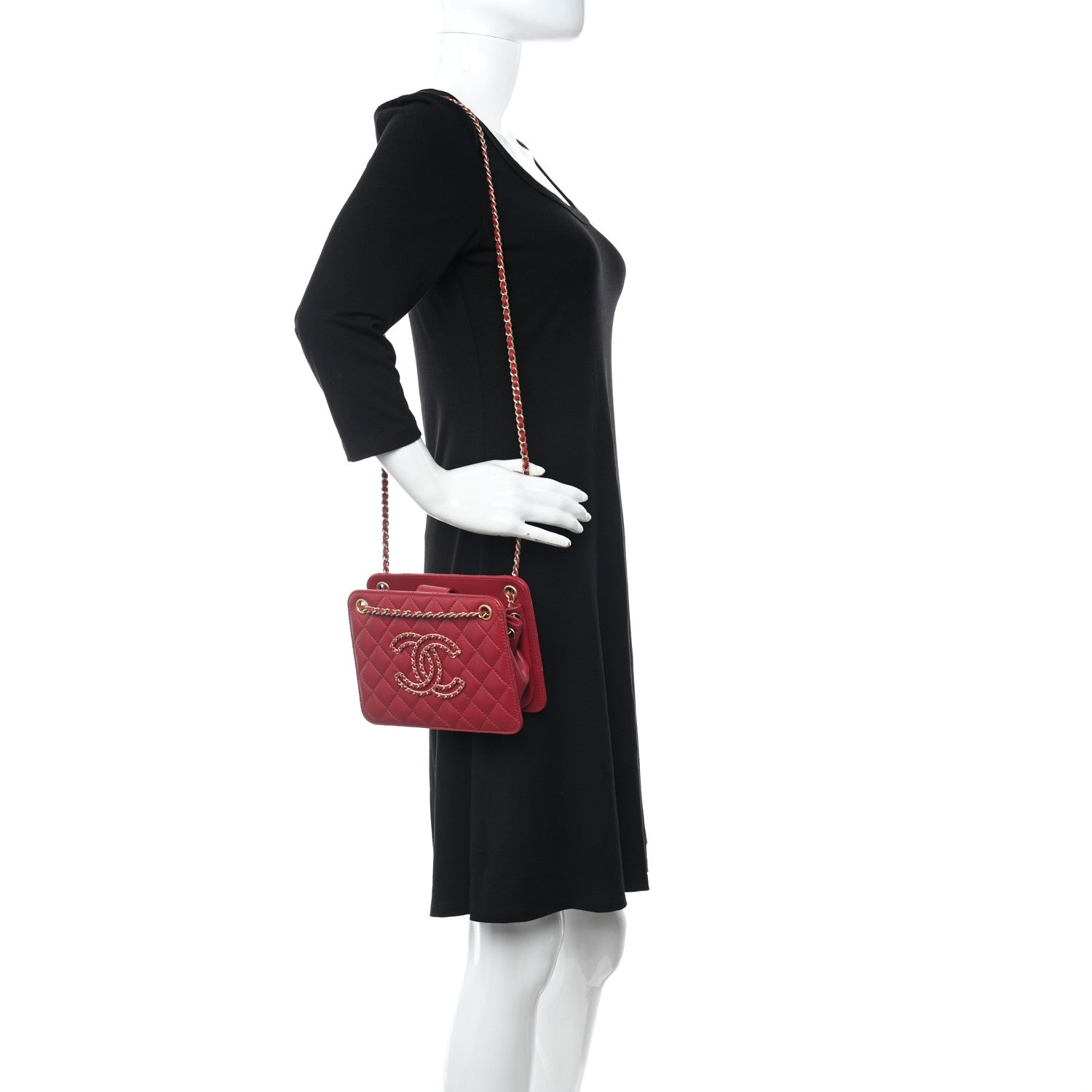 Chanel Calfskin Quilted Small CC Chain Accordion Tote Red 2 of 11