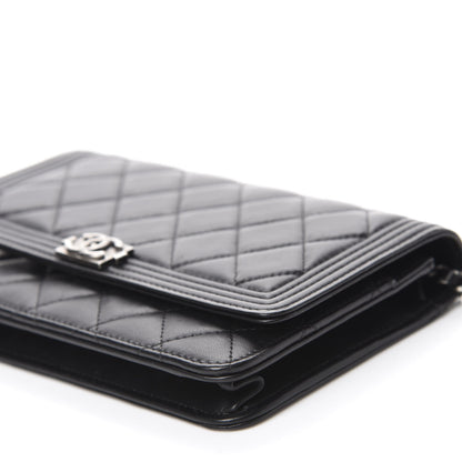 Chanel Lambskin Quilted Boy Wallet On Chain WOC Black 7 of 13