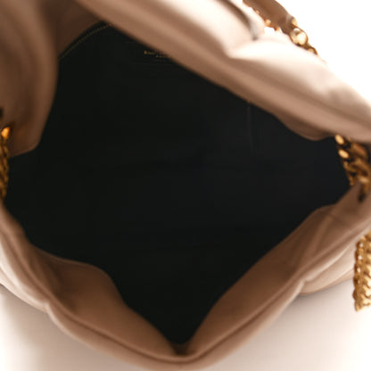 Saint Laurent Lambskin Quilted Medium Loulou Puffer Monogram Chain Satchel Dark Beige 5 of 11