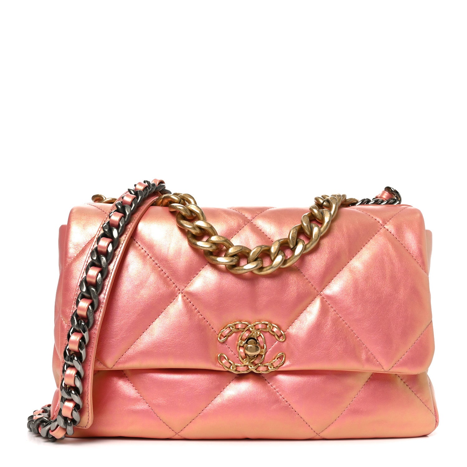 Chanel Iridescent Lambskin Quilted Large Chanel 19 Flap Pink 1 of 10