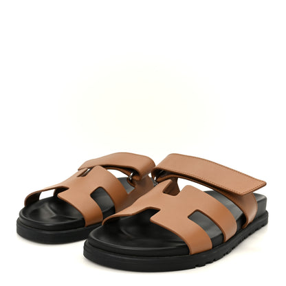 Hermes Calfskin Womens Chypre Sandals 37.5 Gold 4 of 9