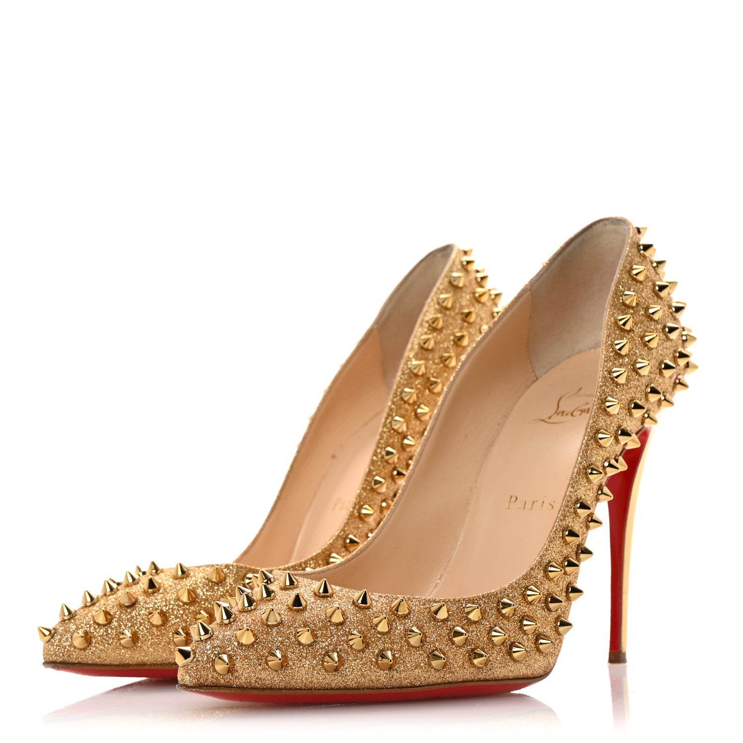 Christian Louboutin Glitter Mini Specchio Follies Spikes 100 Pumps 39.5 Gold 4 of 8