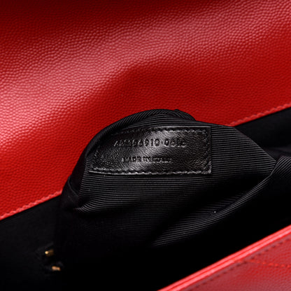 Saint Laurent Grain De Poudre Matelasse Chevron Large Monogram Satchel Lipstick Red 9 of 10