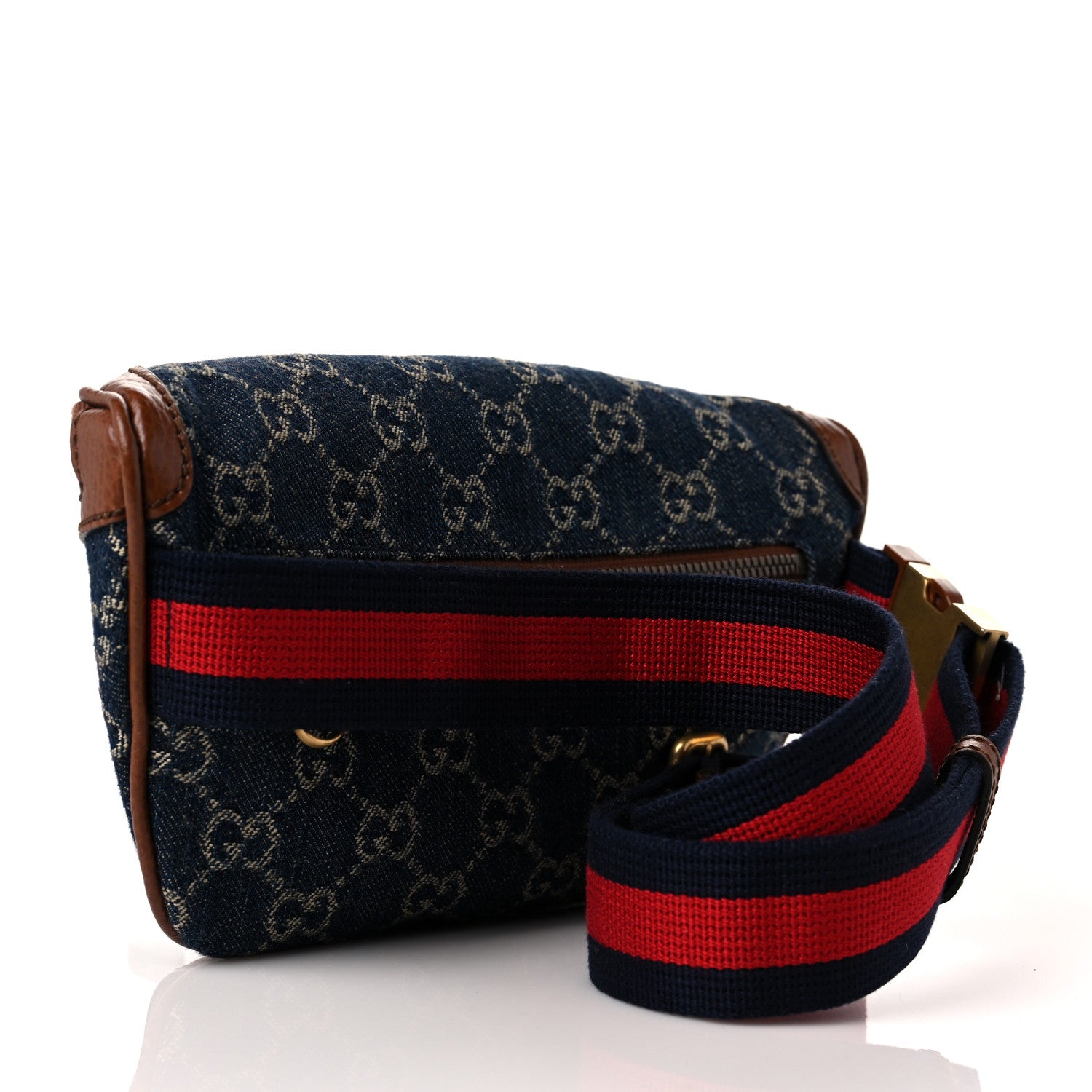 Gucci New Denim GG Monogram Dollar Calfskin Web Retro Interlocking G Belt Bag Blue Tea Cuir Epilog 3 of 10