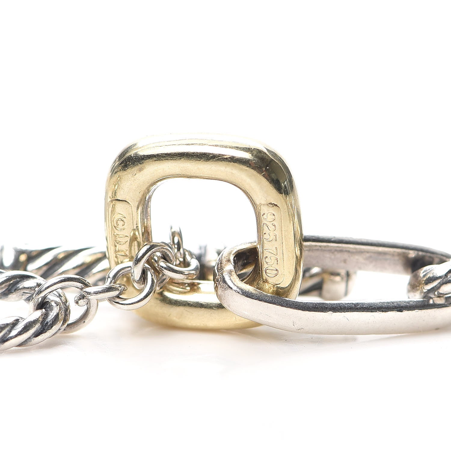David Yurman Sterling Silver 18K Yellow Gold Figaro Chain Link Necklace 5 of 5