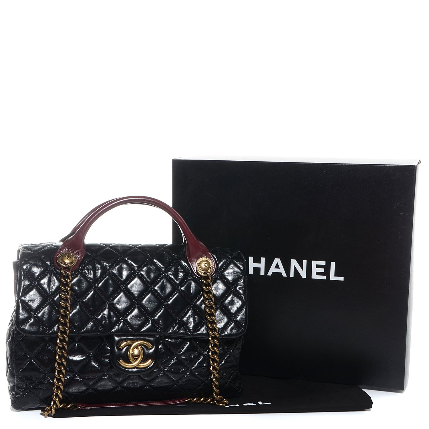 Chanel Glazed Calfskin Castle Rock Large Flap Black Burgundy 4 of 9