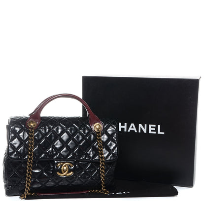 Chanel Glazed Calfskin Castle Rock Large Flap Black Burgundy 4 of 9