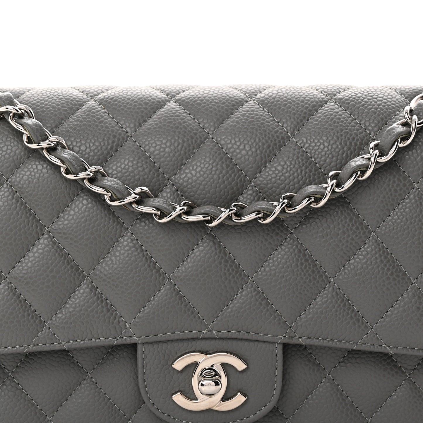 Caviar Quilted Medium Double Flap Grey