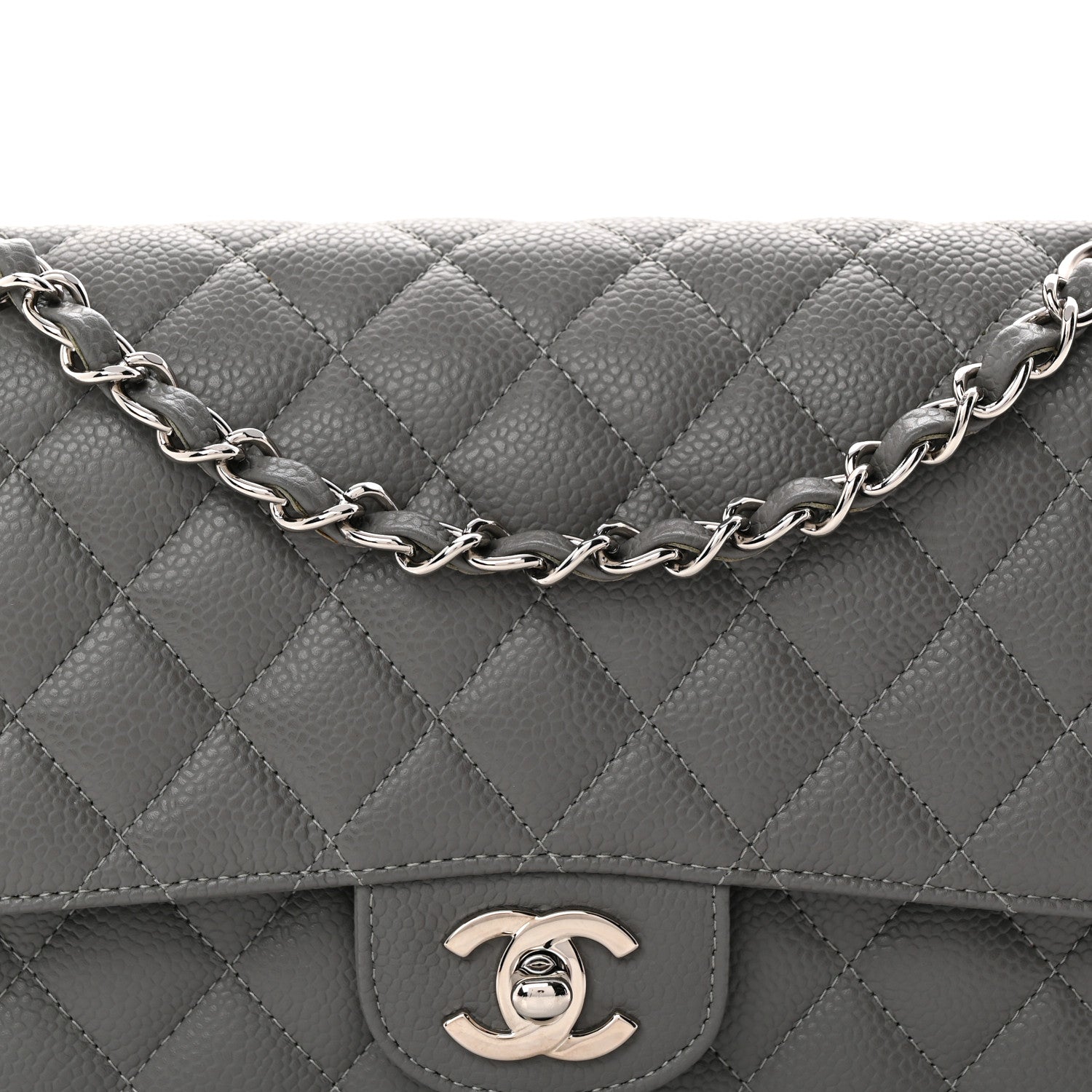 Chanel Caviar Quilted Medium Double Flap Grey 8 of 10