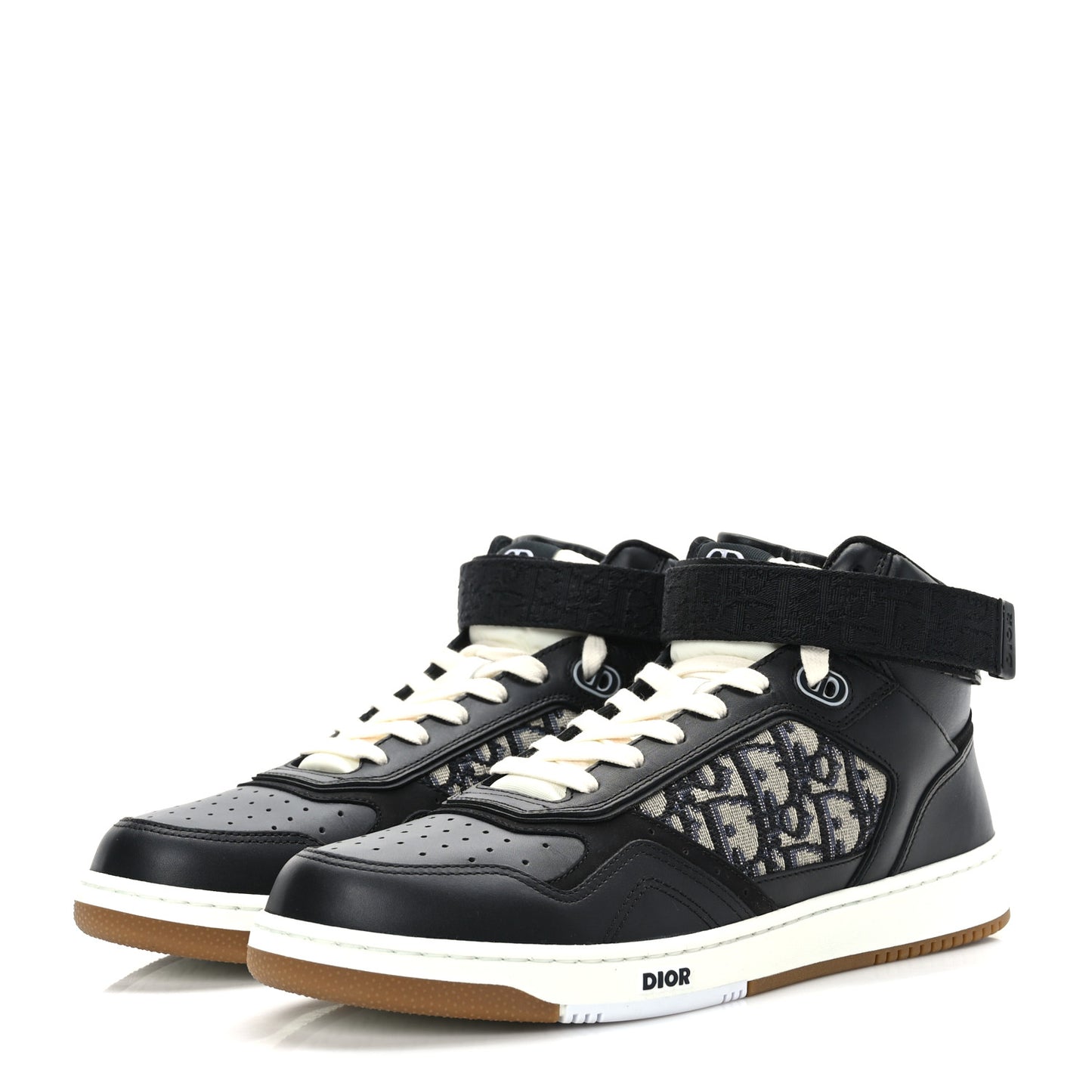 Smooth Calfskin Jacquard Oblique Mens B27 Mid Top Sneakers 43 Black Blue