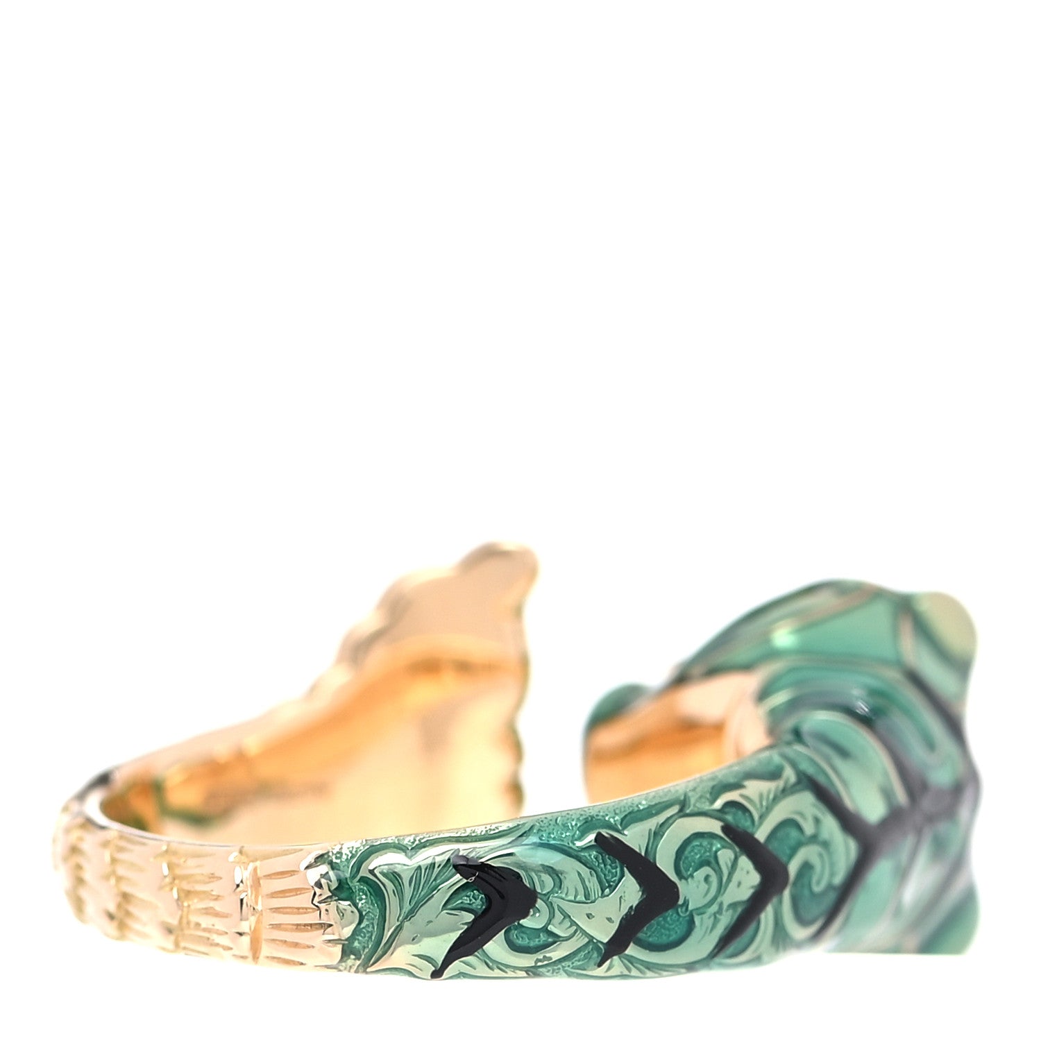 Gucci 18K Yellow Gold Diamond Enamel Le Marche Des Merveilles Feline Ring Green 53 6.5 3 of 6