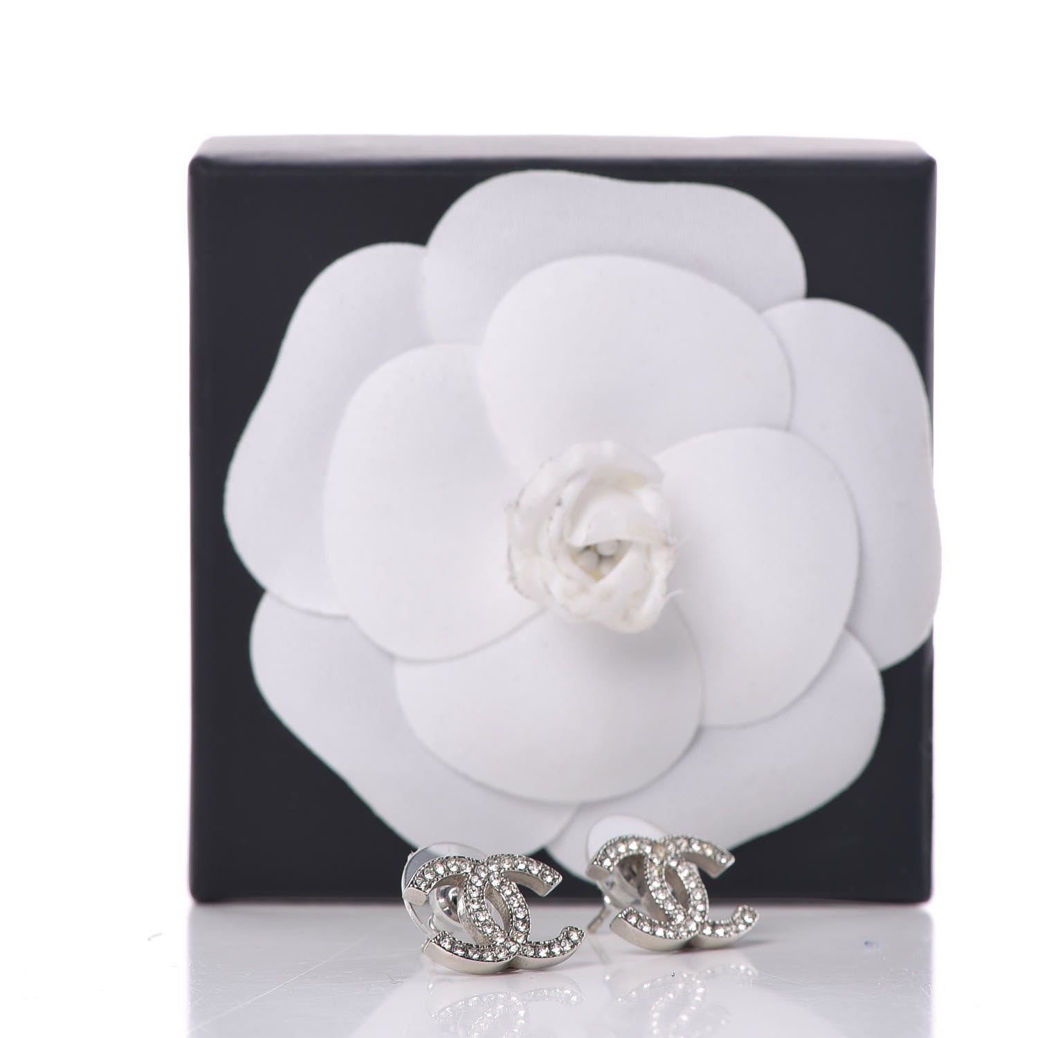 Chanel Crystal Timeless CC Earrings Silver 5 of 5