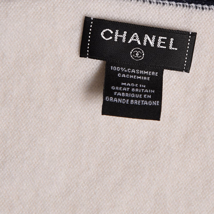 Chanel Cashmere CC Scarf Navy Ivory 6 of 7