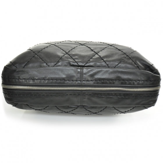 Lambskin Expandable Stitched Frame Top Bag Black