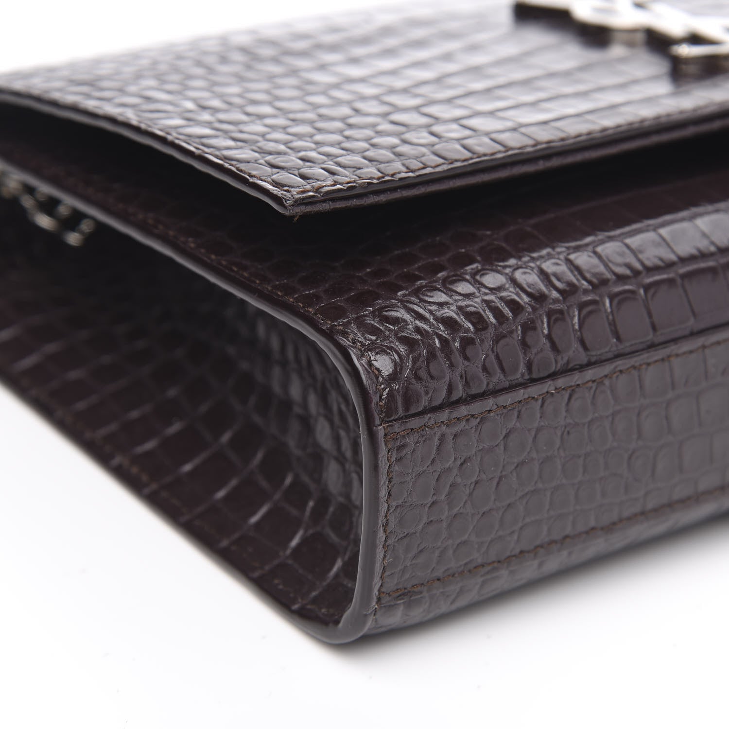 Saint Laurent Calfskin Crocodile Embossed Medium Classic Monogram Kate Tassel Satchel Dark Brown 8 of 10