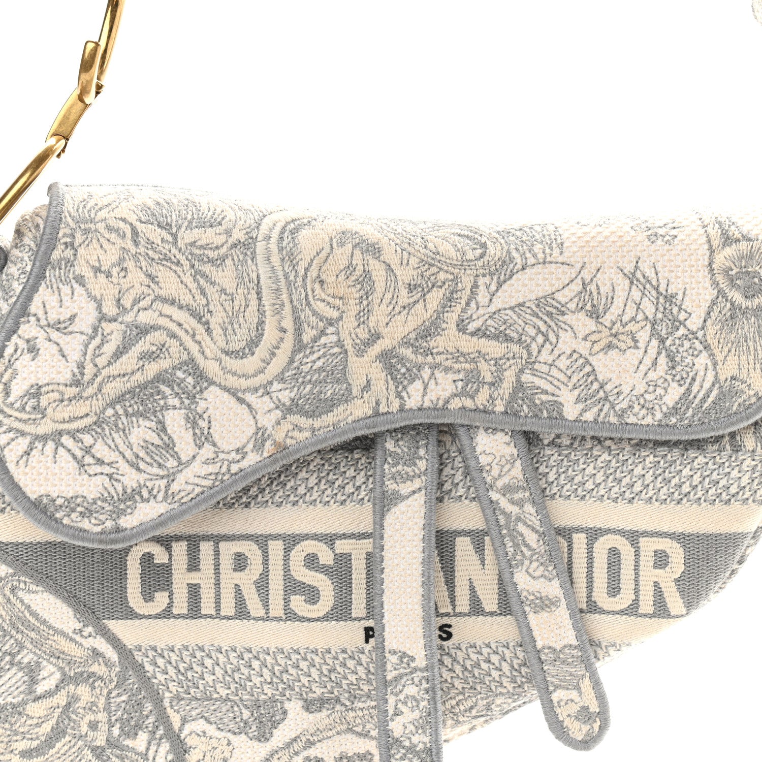 Christian Dior Canvas Embroidered Toile de Jouy Saddle Bag Gray 8 of 13
